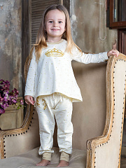 Джемпер "Балерина" для девочки с золотой короной из глиттера - Размер 110 - Цвет молочный - Картинка #1