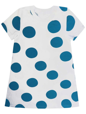 Платье с коротким руковом в крупный горох  - Размер 122 - Цвет белый с синим - Картинка #3