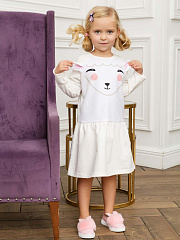 Платье "Ми" с мордочкой овечки и ушками - Размер 122 - Цвет молочный - Картинка #1