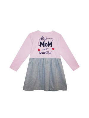 Платье "Моя мама красавица" - Размер 128 - Цвет розовый с серым - Картинка #3